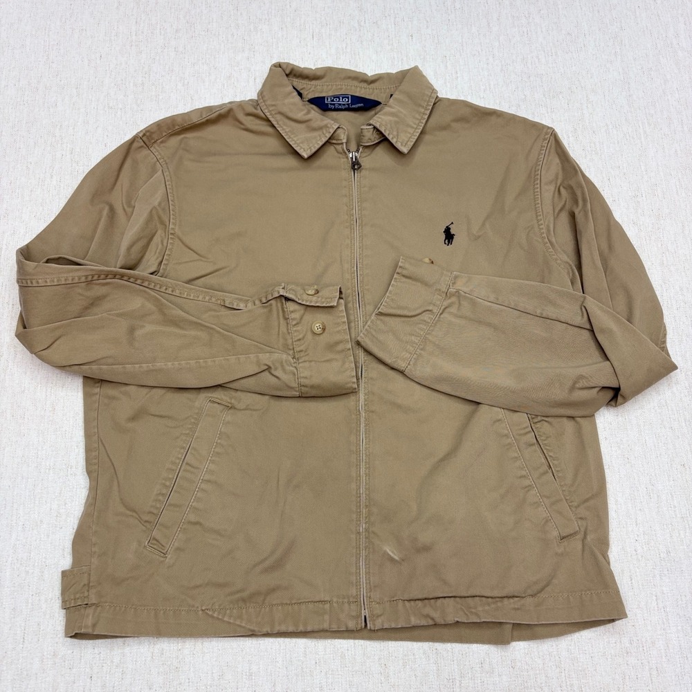 Polo Ralph Lauren Mens Harrington Jacket Tan Khaki Full Zip Twill Pony Logo LRG